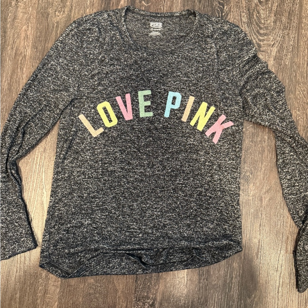 PINK Victoria's Secret Gray Love Pink Pajama Top